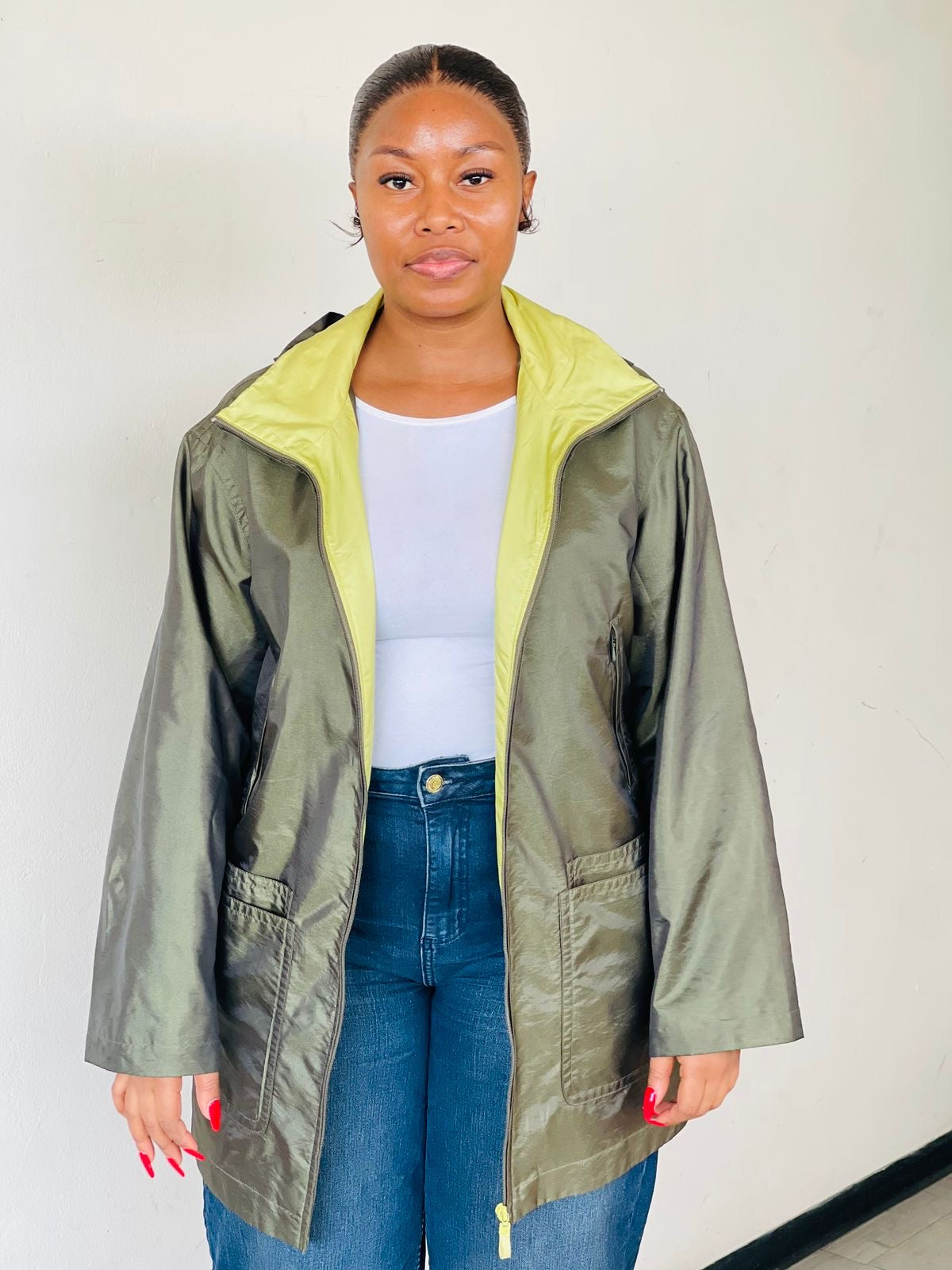 Olive Green Hooded Raincoat
