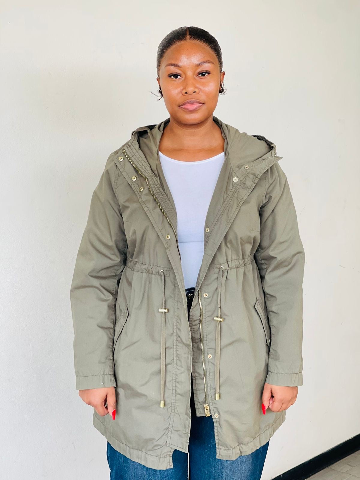 Khaki Hooded Parka Coat