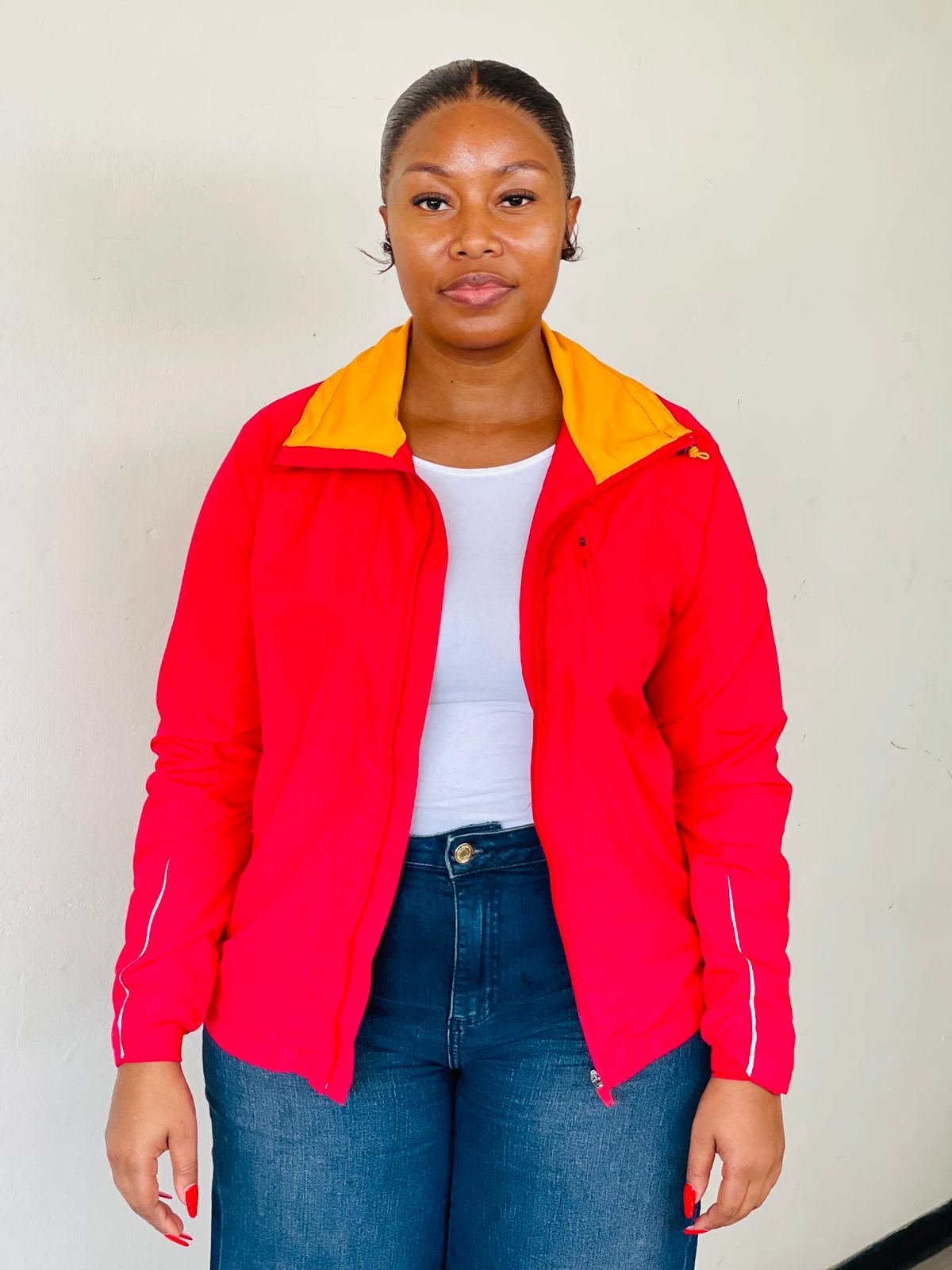 Red Contrast Collar Jacket